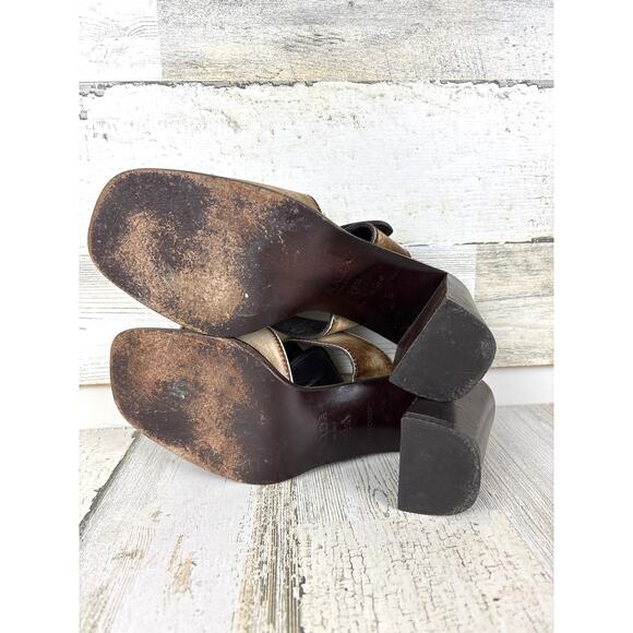 Prada womens 6 vintage block heel buckle sandals brown italy 2000 leather - Picture 7 of 8